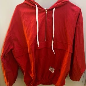 bright red pullover
